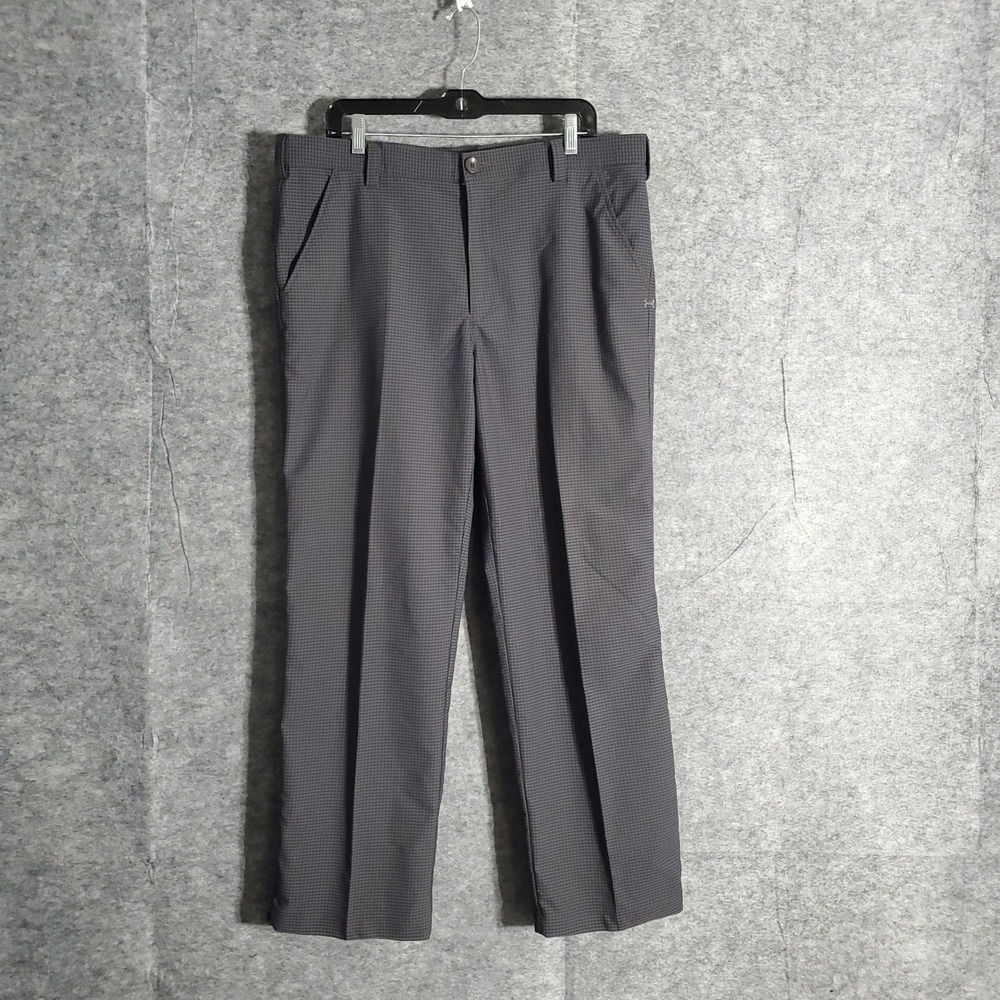 Under Armour Golf Pants Mens 36x30 Gray Plaid Flat Front Straight Leg ProFit Pro